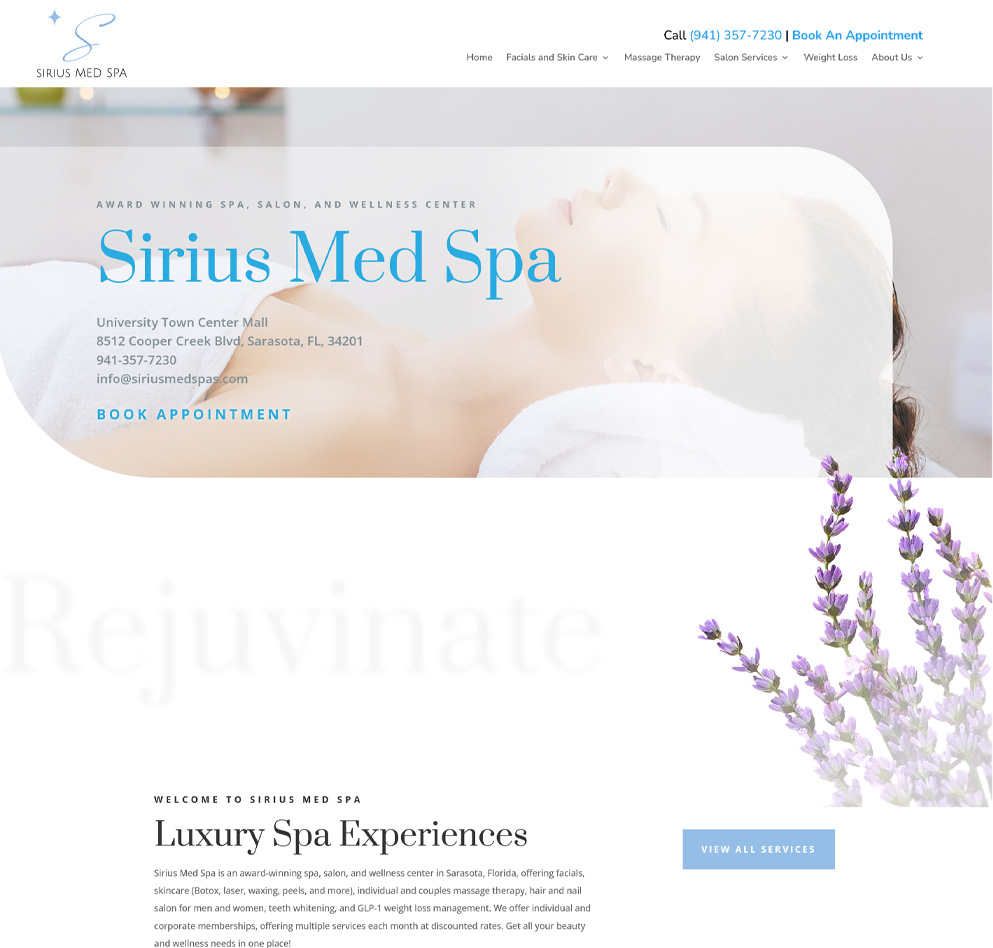 Sirius Med Spa website